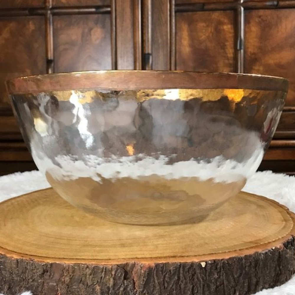10 Strawberry Street Gold Rimmed Wavy Glass XL Bowl Made in Germany